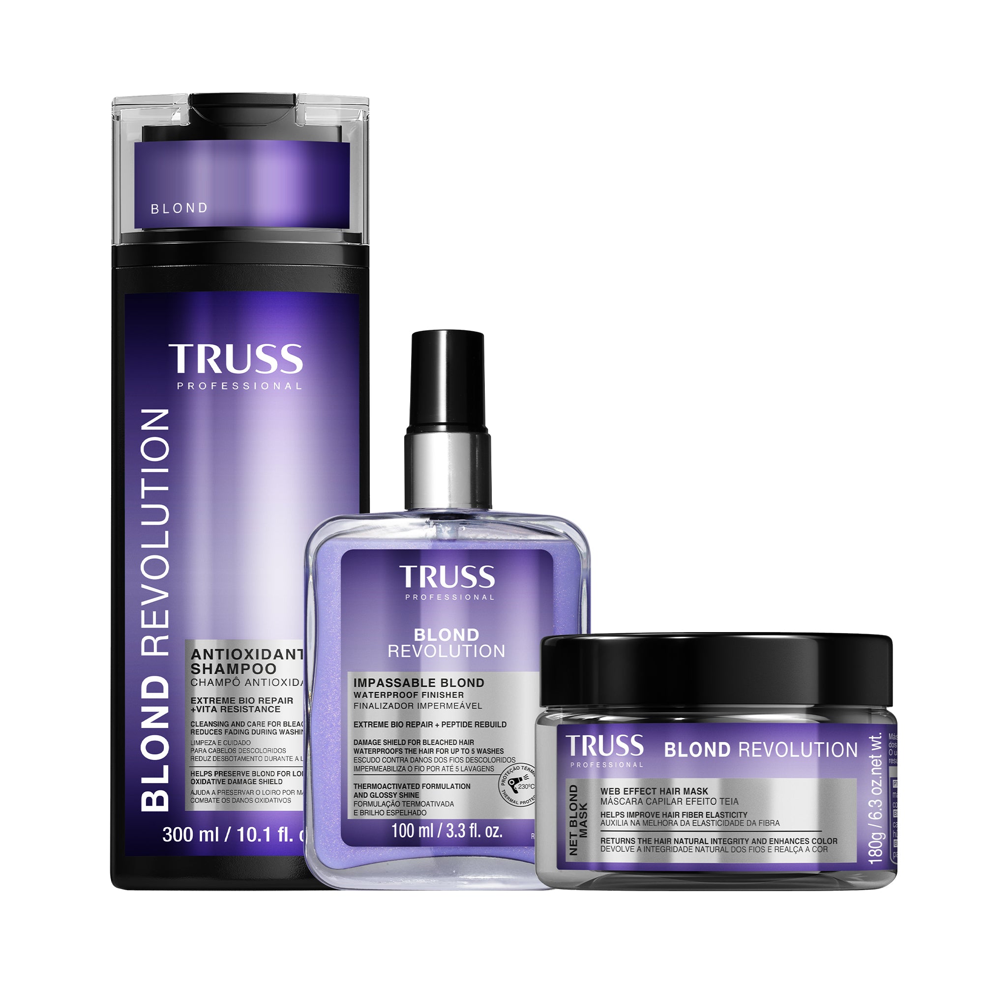 TRUSS Blond Revolution Complete Blonde Care Bundle | Anti-Oxidant Shampoo + Net Blond Mask + Impassable Blond