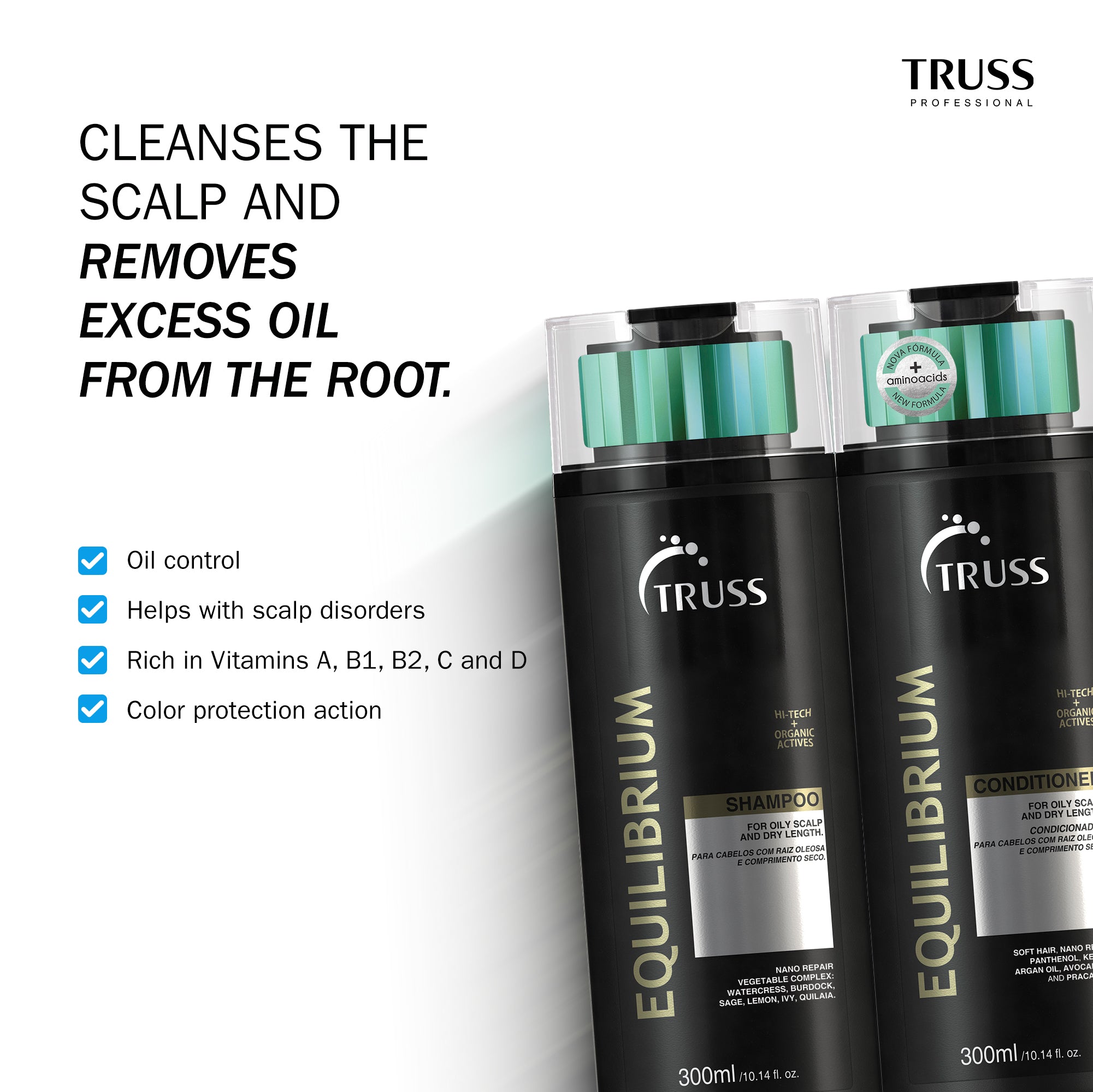 TRUSS Equilibrium Shampoo & Conditioner with Hair Protector Leave-in Bundle